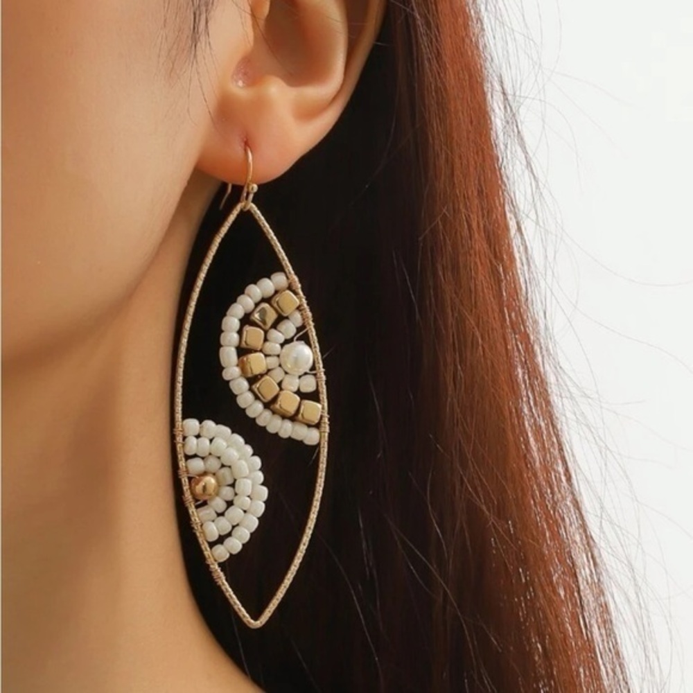 Long Hollow-Out Beaded Earrings BRAND NEW